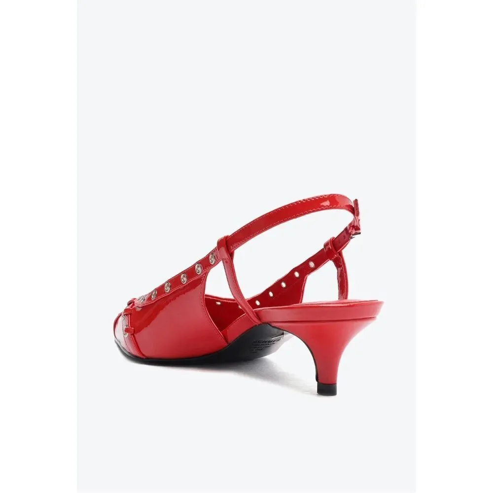 Schutz Chic Ruth 1.6” Mid Patent Leather Kitten Heel Pump Flame Scar Red 6.5